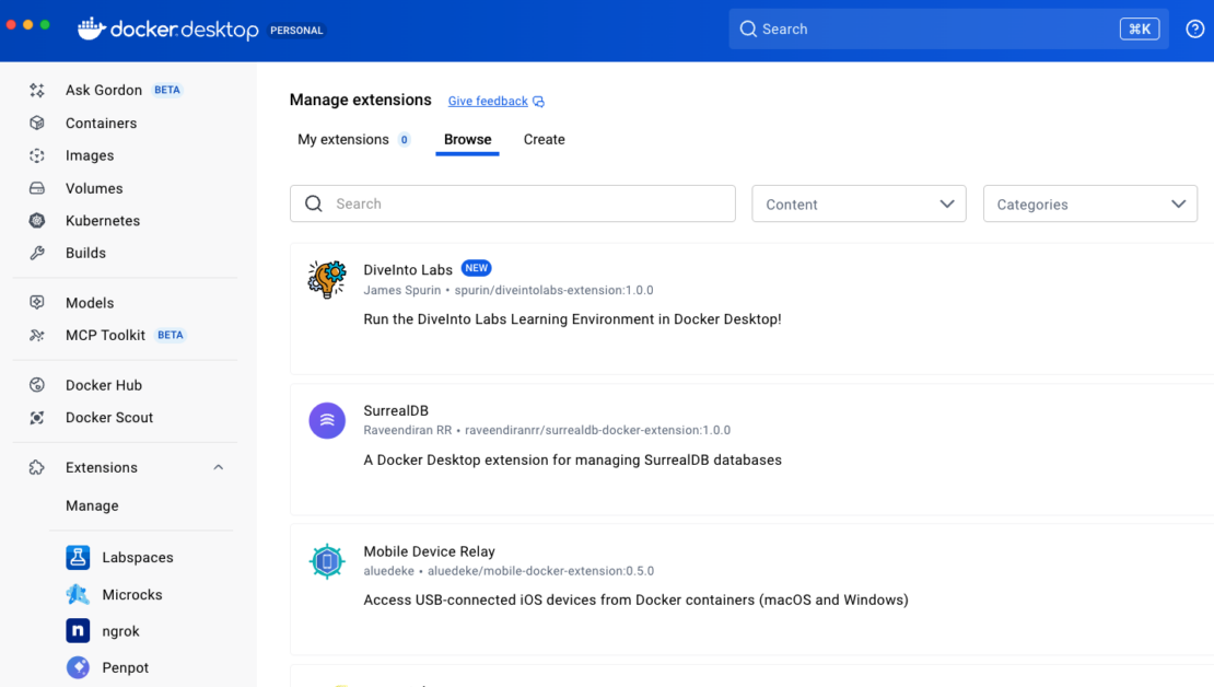 Docker Desktop ブラウズ拡張